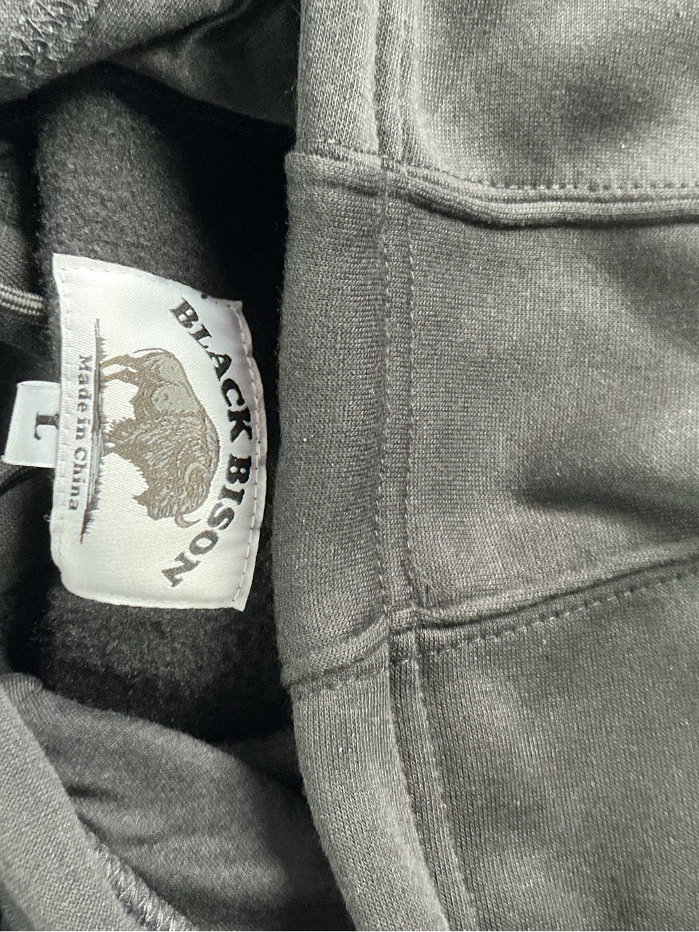⭐ Black Bison Black Pullover Hoodie Fleece Pocket Casual Size M L - Picture 6 of 10